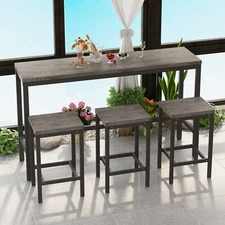 4 Piece Dining Table Set Table and 3 Stools Kitchen Breakfast Furniture