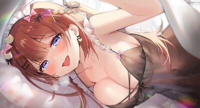 Anime girls short hair big  cleavage perky breasts Playmat Gaming Mat Desk