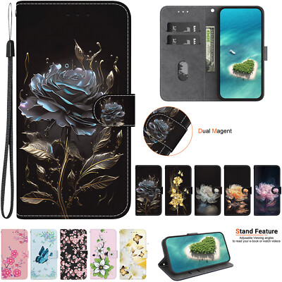 Wallet Phone Case Stand Leather Pattern For Samsung Galaxy S25 S24 S23 S22 S21