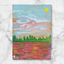 ACEO Landscape 3 Wildflowers Abstract Original Painting Mini Gift Art Handmade