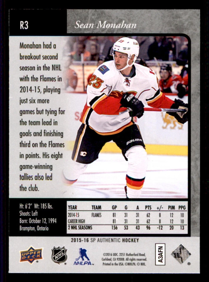 2015-16 SP Authentic '95-96 SP Retro #R3 Sean Monahan - Image 2 of 2