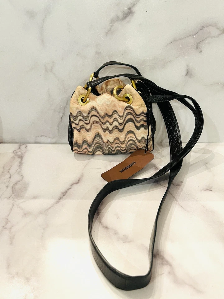 Bolso Bandolera Pequeño Missoni Cuero Marrón Tela Rosa Zig Zag Foto 2 de 4