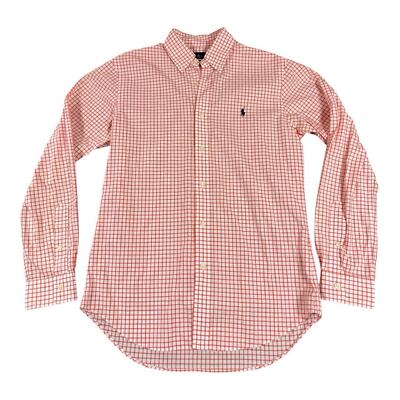 Ralph Lauren Slim Fit Men s Shirt Long Sleeve Button Down Check Orange White M