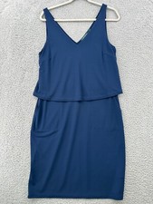 Lauren by Ralph Lauren Dress Women's Medium Overlay Shift Dress Blue Sleeveless