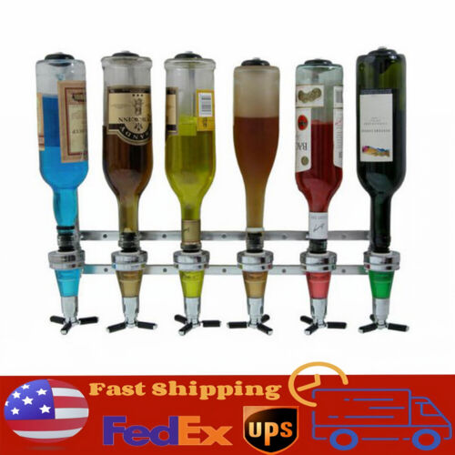 6 Bottle Alcohol Liquor Dispenser Stand Wall Mounted Drink Beer Wine Bar Butler