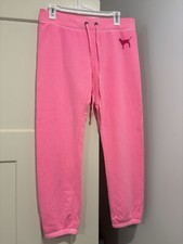 NWT Rare Victoria  s Secret Hot PINK Y2K Butt Logo Vintage slim Sweatpants Sz M