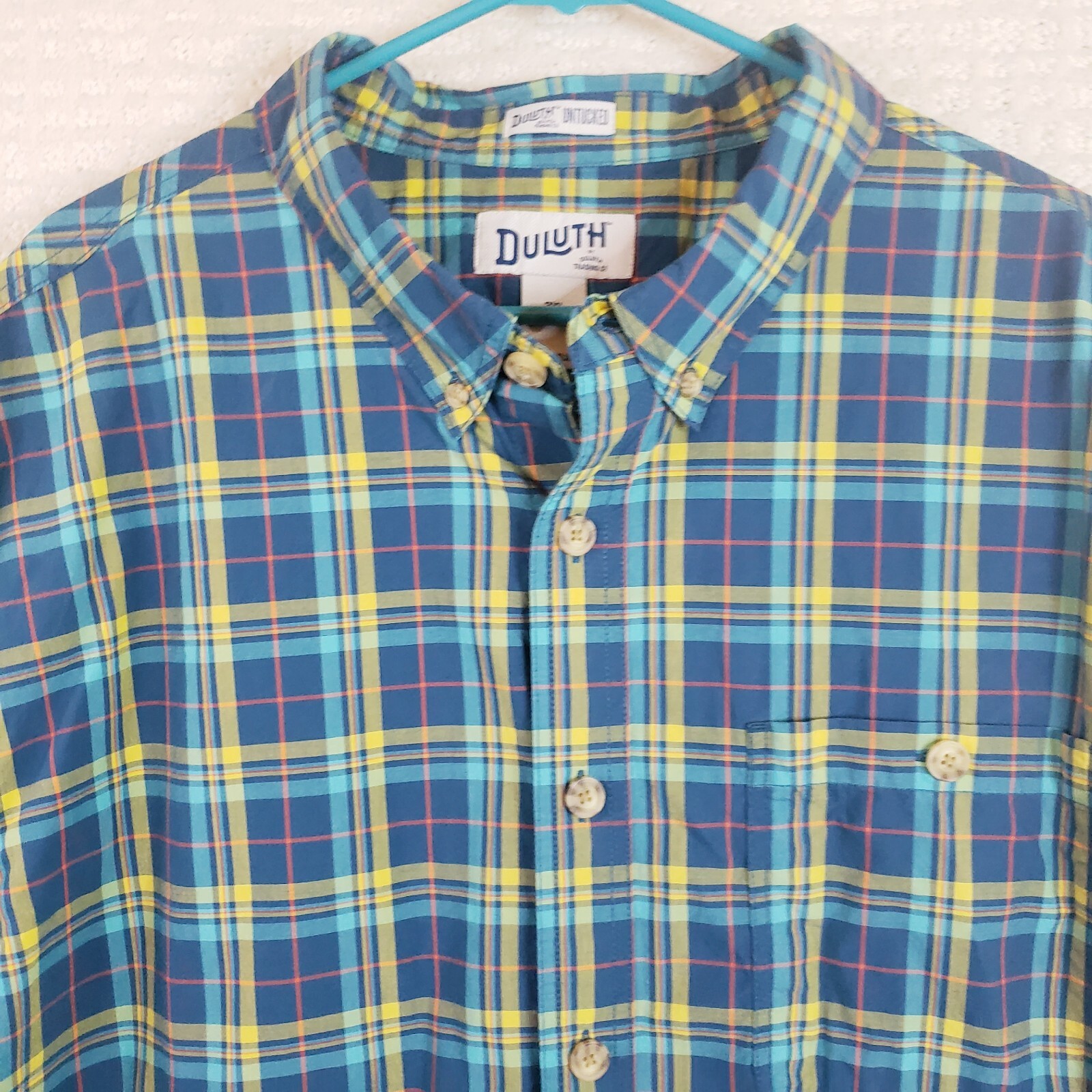 Duluth Trading Untucked Men's Size 2XL Blue Multicolor Plaid SS Button Relaxed image 3