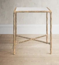 Restoration Style Thaddeus Accent End Table Forged Iron Hardware  Brass Marble