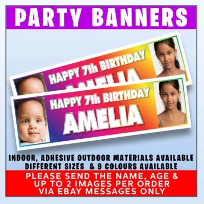PERSONALISED PHOTO BANNER BANNERS BIRTHDAY ANY EVENT PARTY INDOOR OUTDOOR