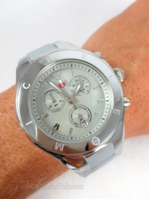 MICHELE Jellybean 38mm Silver Tone Stainless Steel Case with Grey