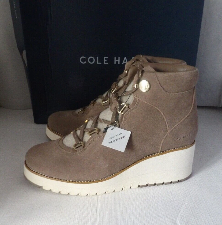 NWOB Authentic COLE HAAN ZG CITY Lace Up Irish Coffee Suede Wedge Boots Size 9 B - Image 2 of 4