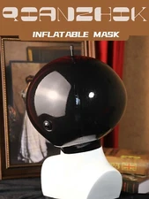 Latex Asphyxia Hood double Rubber Mask w/ Inflatable Long Tube BDSM Cosplay UK