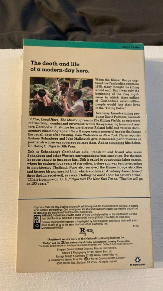 The Killing Fields VHS 1986 BRAND NEW SEALED Waterston Rare Tape Foto 3 de 3