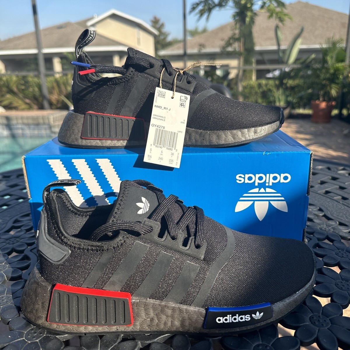 Adidas NMD_R1 Refined Black Grey Kid's Athletic Shoes GY4278 Size