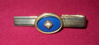 VINTAGE KREISLER ? Anon? GOLD Tone Overlay W/ Rhinestone TIE BAR CLIP 2 Inch