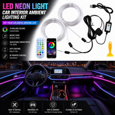 Rgb Led Car Interior Ambient Light Fiber Optic Strip Neon App Remote Control Kit