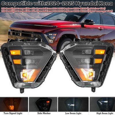 LED Headlight Left Right Pair For Hyundai Kona 2024 2025 Headlamps Front Lights