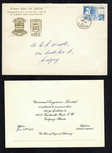 Canada #355, 1955 Alberta & Saskatchewan U. E. L. Engraved FDC & insert