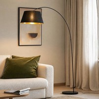 Lindby Stoff Stehlampe Schwarz Gold, Bogenlampe Textilschirm Mit FußSchalter, Le