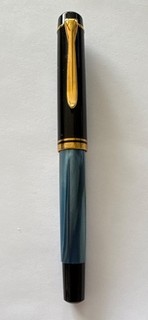 Pelikan M200 Blue Marble Fountain Pen Fine (F) Gold Nib Gold Trim