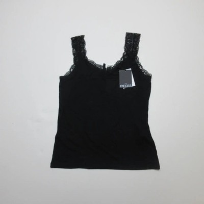 Pieces Spitzentop Damen schwarz Gr. XL dehnbarer Stoff verstellbare Träger