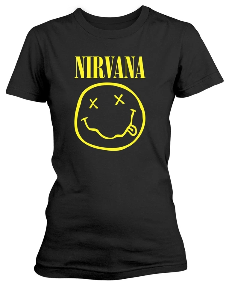 Nirvana 'Smiley Logo' (Noir) T-Shirt Slim Femme - Photo 1/1