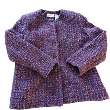 Alfred Dunner SZ 8 Purple Tweed Single Breasted Blazer Vintage Y2K Quiet Luxury