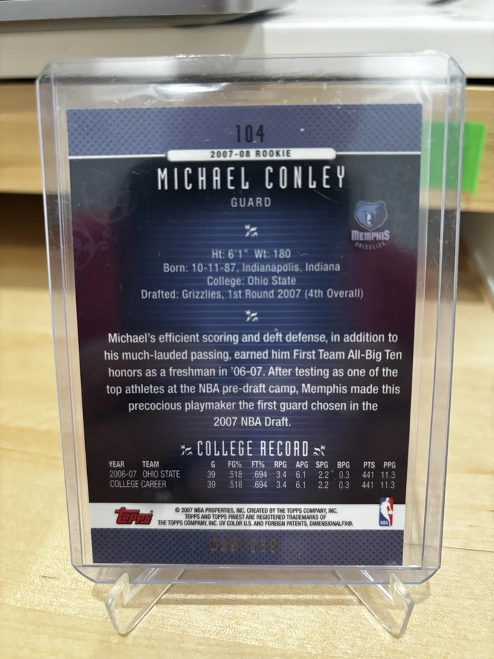 2006-07 Topps Finest Michael Conley Mike RC #104 Grizzlies # /539 WOLVES - Image 2 of 2