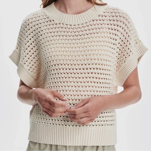 VARLEY Julianna Open Knit Sweater Small Pullover Loose Fit 100% Cotton