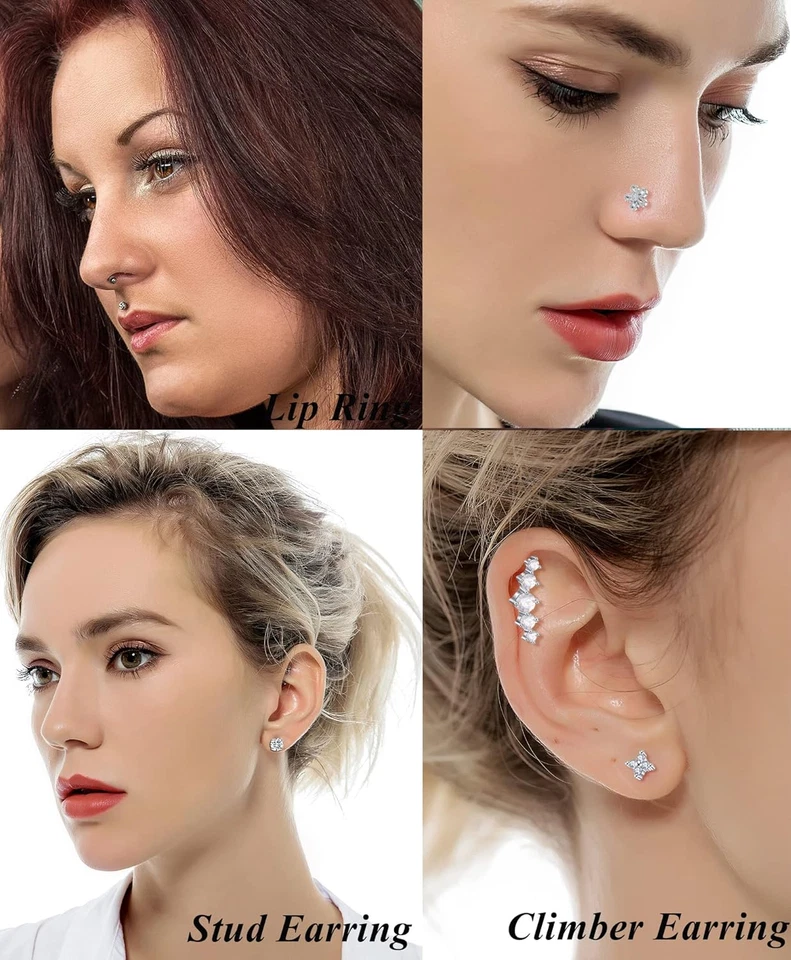 9-30 piezas aretes de cartílago circonita cúbica caracola hélice delantera tragus daith piercing labio Foto 4 de 4