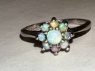 Fiery Opal Flower Ring Estate Vintage 10K White Gold Flower Multicolored