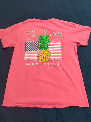 Simply Southern Pink Cotton Knit Crew Neck Double-Sided Pineapple T-Shirt M