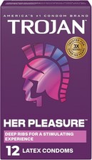Trojan Her Pleasure Condoms Ribbed Bulbous Shape Roomier Fit 12 Count NEW
