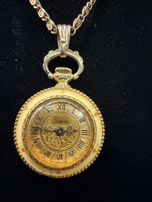 VTG Sheffield Swiss Pendant Pocket Watch Necklace Hand Wind Runs Then Stops Gold