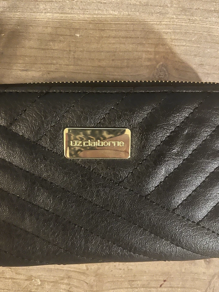 Cartera LIZ CLAIBORNE Multi Compartimentos Negra Cuero Vegano Mango Cremallera con Correa Foto 2 de 4