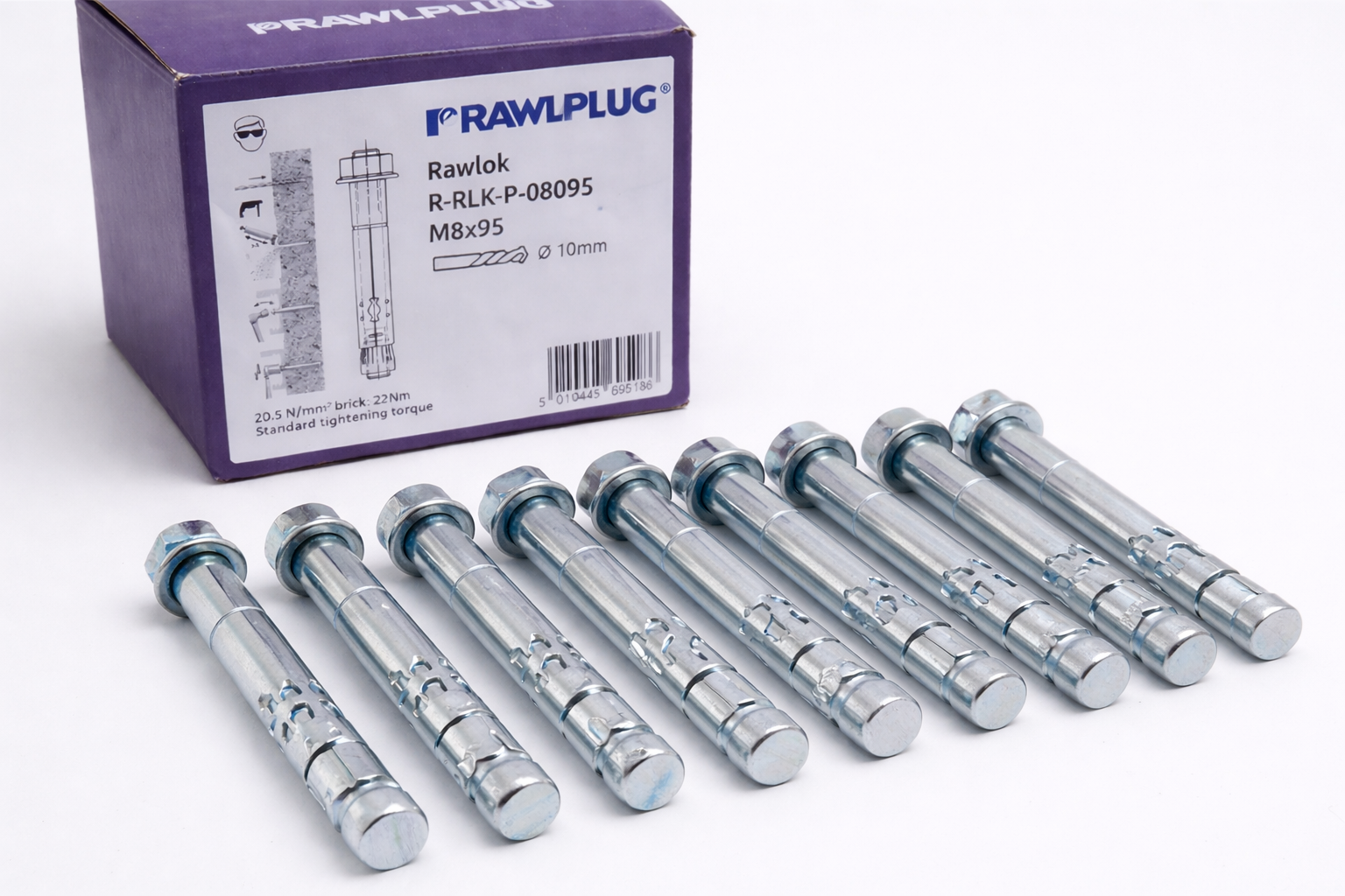Rawlplug Rawlbolt M8 x 95 Shield Anchor Bolts R-RLK-P-08095 x9