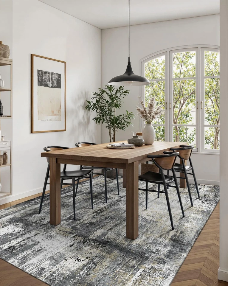 Alfombras de área 5x7 para sala de estar dormitorio, negras modernas abstractas neutras lavables... Foto 3 de 4