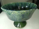 Brush Mccoy Drip Glazed Pedestal Planter Dark Green Vase Vintage