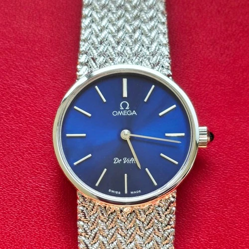 VINTAGE  1978  WOMEN  OMEGA  SERVICED  CAL 625  MANUAL WINDING  SS  BLUE DIAL