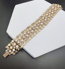 Vintage Wide Gold Tone Link Bracelet Faux Pearls / Rhinestones 8” — photo 2