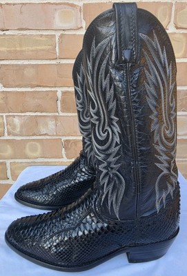 Vintage Dan Post Cowboy Boots Men 9.5 EW Black Genuine Python Exotic Western