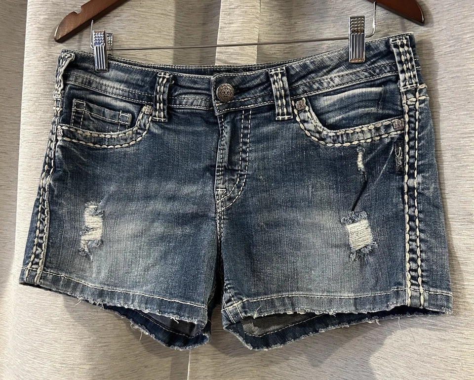 Pantalones cortos Silver Jeans Co. Aiko Mid Short W32/L3 de mezclilla súper elásticos botín occidental Foto 2 de 4