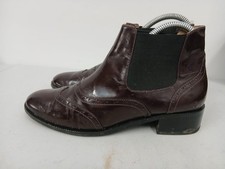Ladies Brogue Chelsea Boot Burgundy Leather with Elastic Panel UK 4 Carlo Ref:50