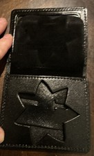 Bi-Fold Badge Holder Wallet with ID Window Leather Black