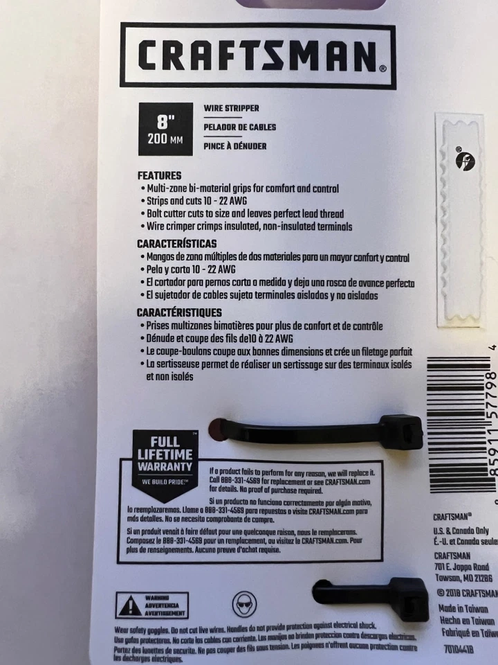 Craftsman CMHT81714 8" Pelacables Cómodo Agarre Tiras y Cortes 10-22AWG Foto 3 de 3