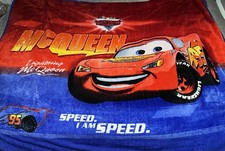 Vintage Disney Pixar Cars Lightning McQueen Plush Throw Blanket 58x48 I Am Speed