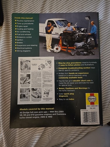 Haynes Reparatur Dodge Pick-up Truck 1994 - 2001 2WD 4WD Gas Diesel Cummins Turbo - Bild 2 von 5