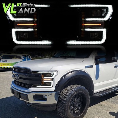 Vland Pair Full LED Headlights Black For Ford F-150 2018-20 W/Animation Assembly