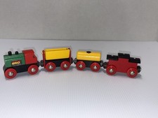 VINTAGE BRIO 33610 Wooden Railway Train Engine w/ 2 Cars And Caboose