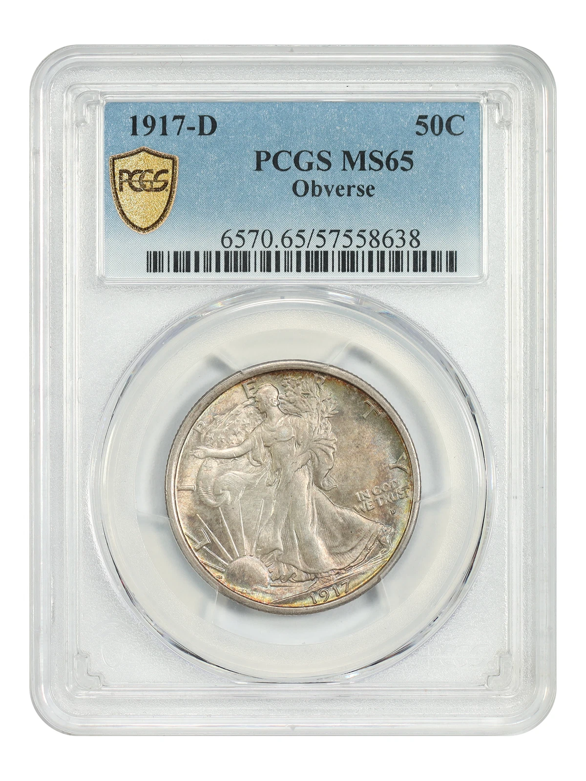 1917-D 50C PCGS MS65 (Obverse) - Walking Liberty Half Dollar